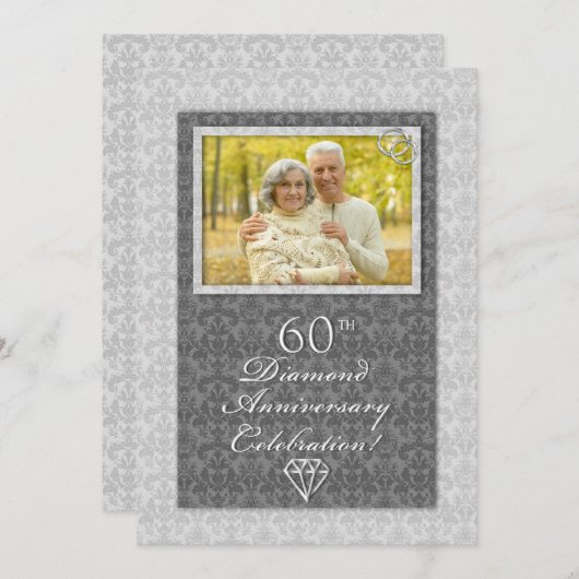 Damask 60. Diamond Wedding Anniversary Party Einladung (Vorne/Hinten)