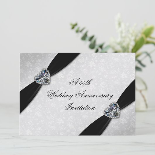 Damask 60. Hochzeitstag Einladung (Stehend Vorderseite)
