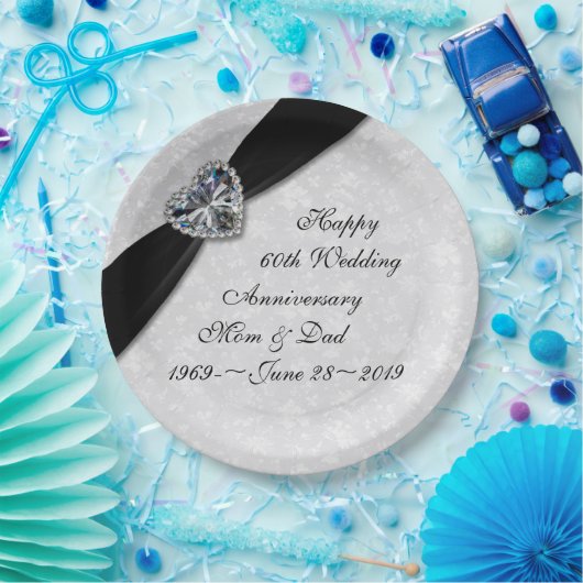 Damask 60. Hochzeitstag Pappteller (Party)