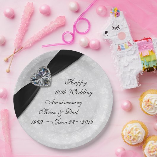 Damask 60. Hochzeitstag Pappteller (Party)