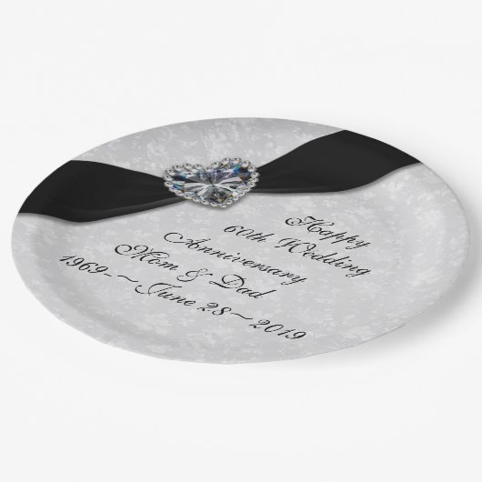 Damask 60. Hochzeitstag Pappteller (Schrägansicht)