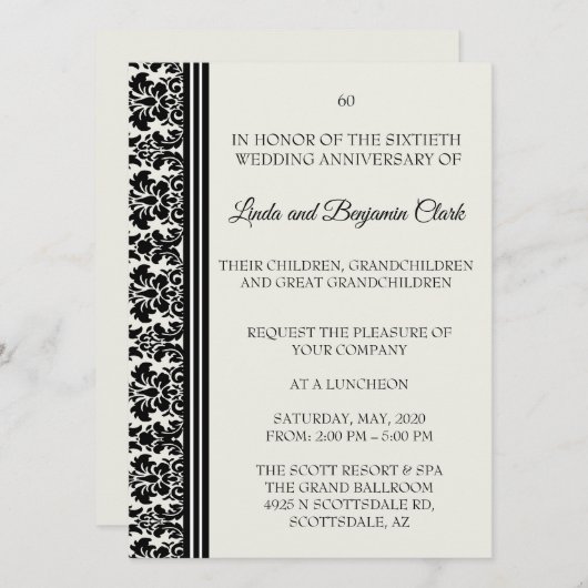 Damask 60-Jubiläumsfeier Einladung (Vorne/Hinten)