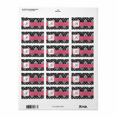 Damask Address Label Honeysucksuckle Pink Monogram Adressaufkleber (Vorne)