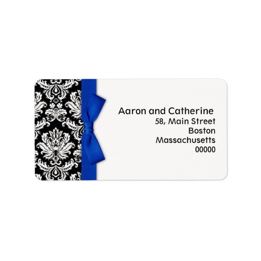 Damask Address Labels mit Blue Bow Adressaufkleber (Vorne)