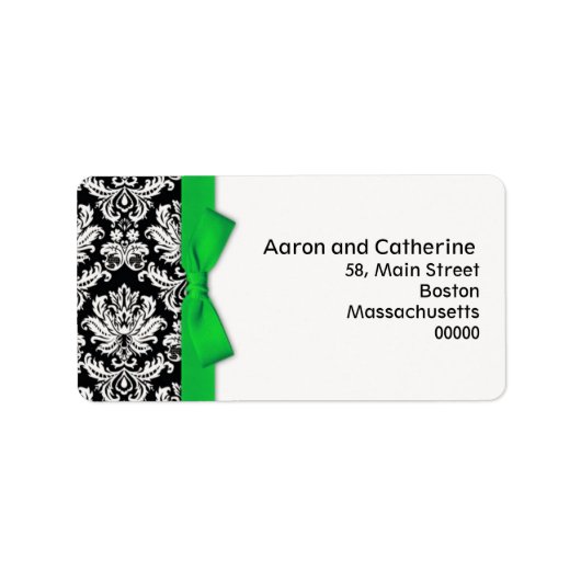 Damask Address Labels mit grünem Bow Adressaufkleber (Vorne)