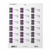Damask Address Labels mit Lila Bow Adressaufkleber (Vorne)