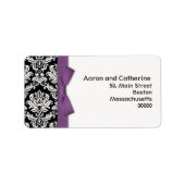 Damask Address Labels mit Lila Bow Adressaufkleber (Vorne)