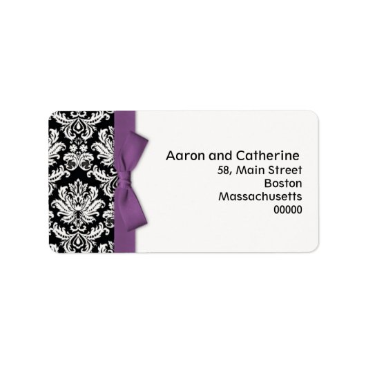 Damask Address Labels mit Lila Bow Adressaufkleber (Vorne)