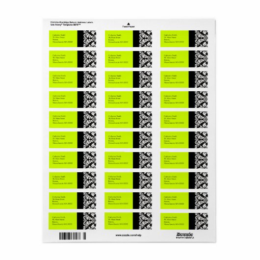 Damask Address Labels mit Limonen (Vorne)