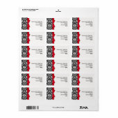 Damask Address Labels mit rotem Bow Adressaufkleber (Vorne)