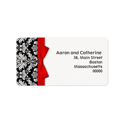 Damask Address Labels mit rotem Bow Adressaufkleber (Vorne)