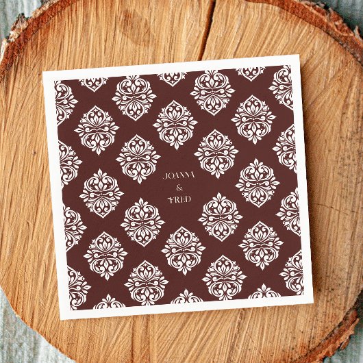 Damask Ambience Mahogany Red Classic Wedding Serviette