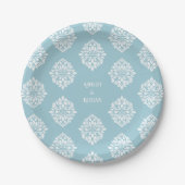 Damask Ambience Pale Cerulean Classic Wedding Pappteller (Vorderseite)
