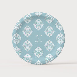 Damask Ambience Pale Cerulean Classic Wedding Pappteller