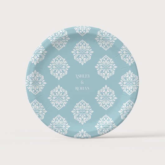 Damask Ambience Pale Cerulean Classic Wedding Pappteller