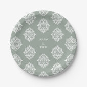 Damask Ambience Pale Olive Elegante Hochzeiten Tel Pappteller (Vorderseite)