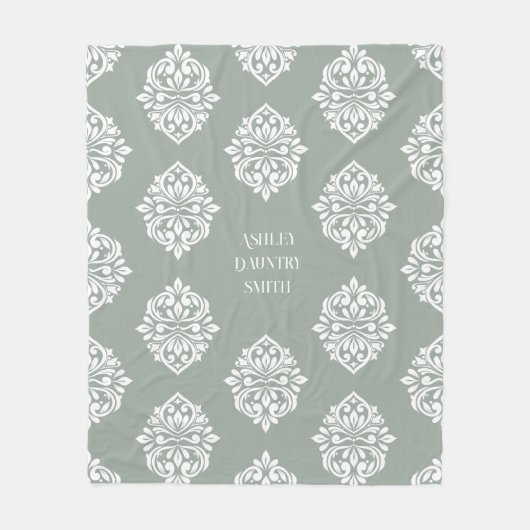 Damask Ambience Pale Olive Fleecedecke (Vorderseite)