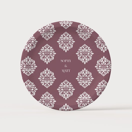 Damask Ambience Tuscan Red Classic Wedding Pappteller