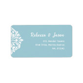 Damask Ambiente: Elegant einzigartig Cerulean Adressaufkleber (Vorne)