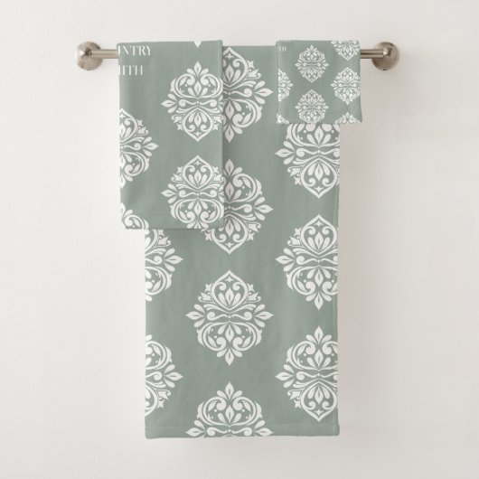 Damask Ambiente Personalisiert Blassolive Badhandtuch Set (Insitu)