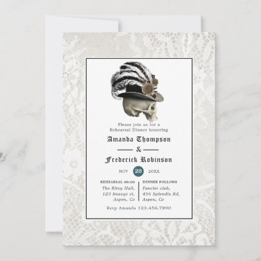 Damask and Lace Gothic Wedding Probe Dinner Einladung (Vorderseite)