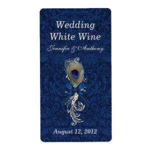 Damask and Peacock Feather Wedding Mini Wine