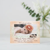 Damask Angel Birth Announcement Ankündigungspostkarte (Stehend Vorderseite)