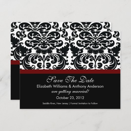 Damask Ankündigung Datum freihalten Merlot Red (Vorne/Hinten)