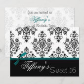 Damask aqua 16 . Geburtstag Einladung (Vorne/Hinten)