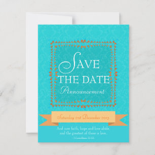 Damask Aqua Blau Romantik Save-the-Date-Einladung Einladung