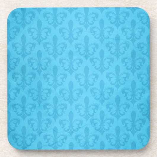 Damask aqua blue Lilie Set von 6 Untersetzer (Vorderseite)