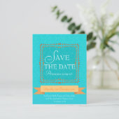 Damask Aqua Blue Romance Save the Date Einladung (Stehend Vorderseite)