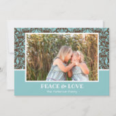 Damask Aqua Brown Weihnachts-Foto Feiertagskarte (Vorderseite)