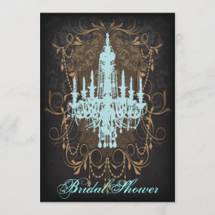 Damask Aqua Chandelier Vintages Brautparty Einladung