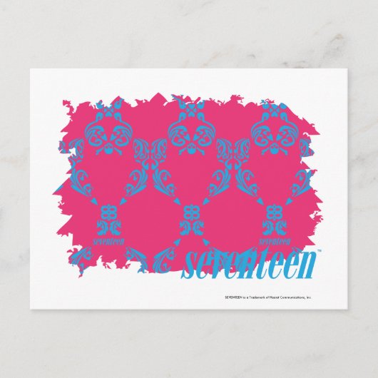 Damask Aqua-Magenta 3 Postkarte (Vorderseite)