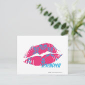 Damask Aqua-Magenta Postkarte (Stehend Vorderseite)