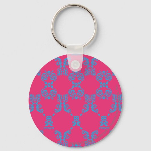 Damask Aqua-Magenta Schlüsselanhänger (Vorderseite)