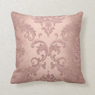Damask Aqua Pink Blush Pastel Rose Hütte Velvet Kissen