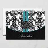 Damask aqua silber Hochzeit Einladung (Vorne/Hinten)