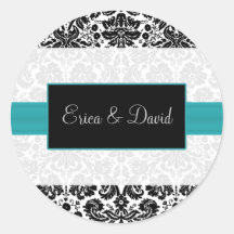 Damask aqua Wedding Monogram Aufkleber