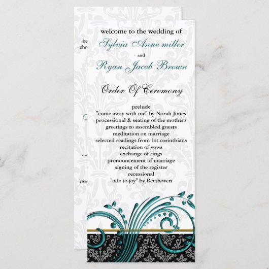 Damask aqua Wedding Programm (Vorne/Hinten)