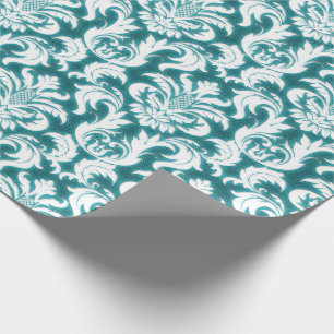 Damask Aquamarin Blue Türkise Ozean Weiße Velvet Geschenkpapier