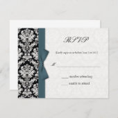Damask Aquamarin Bow Wedding RSVP Card (Vorne/Hinten)