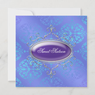 Damask Aquamarin Lila Sweet 16 Geburtstagsparty Einladung