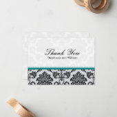 Damask Aquamarine Hochzeit Dankeschön-Karte Mitteilungskarte (Vorderseite/Rückseite Beispiel)