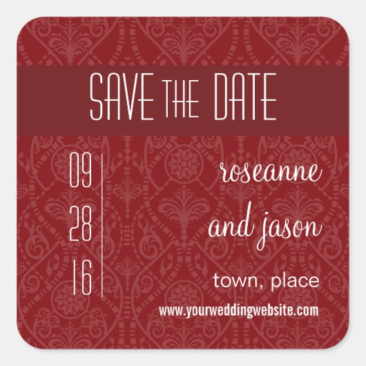 Damask Art Deco Save the Date Aufkleber (Vorderseite)