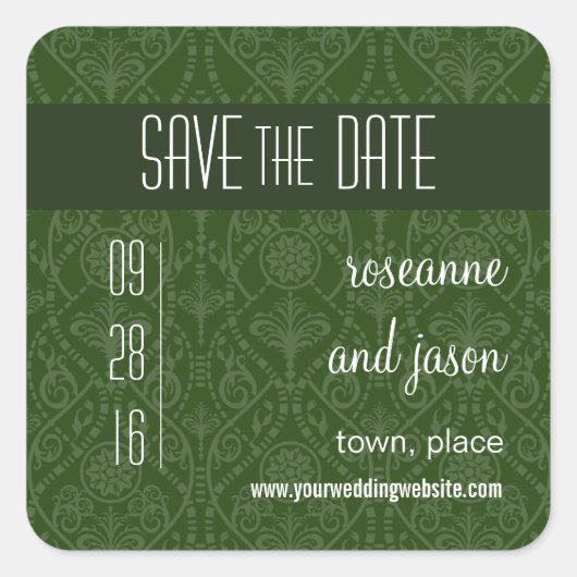 Damask Art Deco Save the Date Aufkleber (Vorderseite)