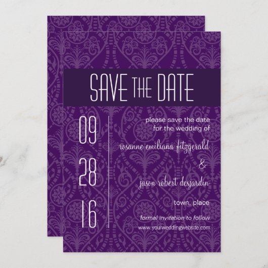 Damask Art Deco Save the Date Einladung (Vorne/Hinten)