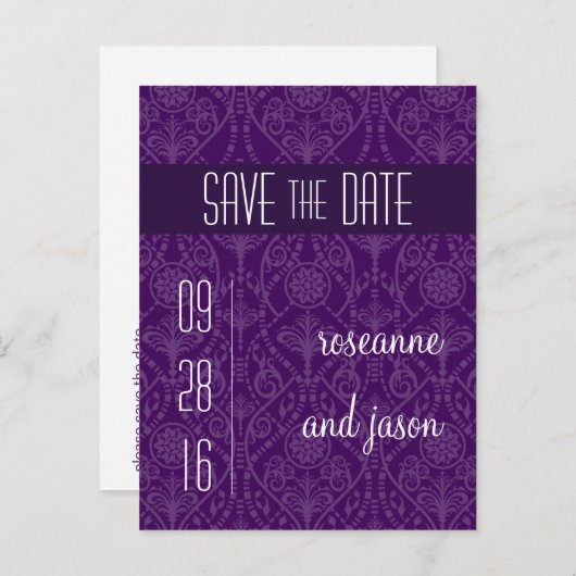 Damask Art Deco Save the Date Postkarte (Vorne/Hinten)