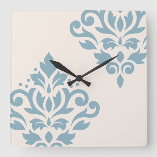 Damask Art I Blue on Cream Quadratische Wanduhr (Vorderseite)